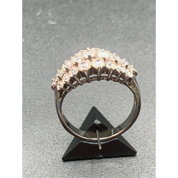 Clear Sparkly Gemstones Ring Size 8 Sterling Silver Cz Stones 925 Triple Row - Picture 5 of 8